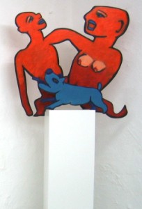 SCULPTURE: FAMILY, painted on wooden panels - cutting